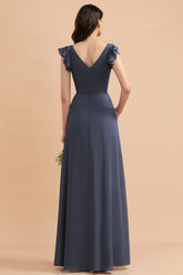 Affordable V-Neck Chiffon Ruffles Bridesmaid Dresses with Pockets On Sale
